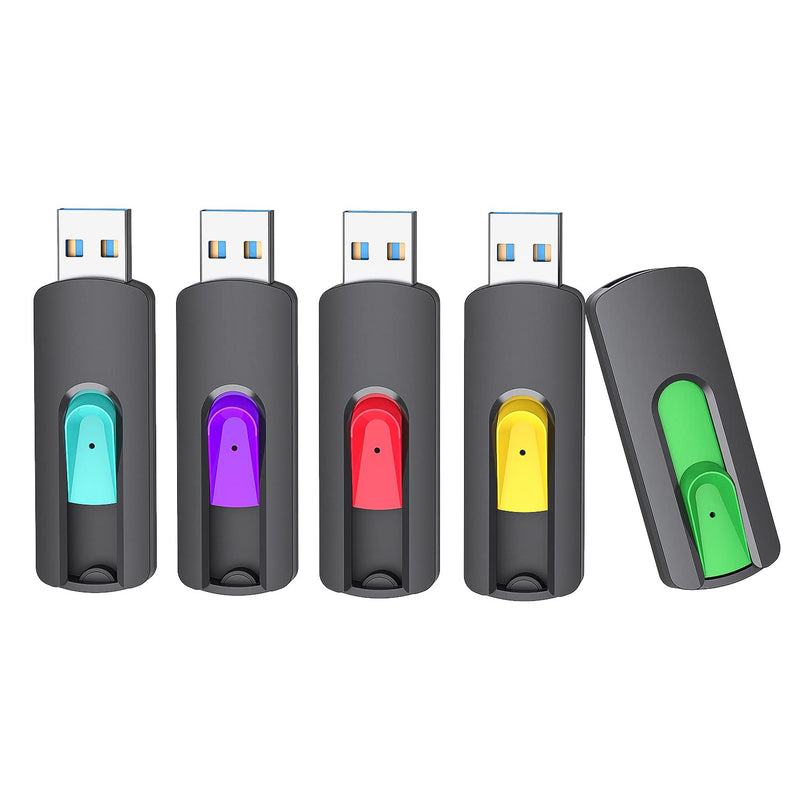 Aiibe 128GB USB 3.1 Flash Drive 5 Pack Thumb Drive 128GB USB Drive Retractable Jump Drives Upgraded 150MB/s Memory Stick Multipack (Cyan, Green, Purple, Red, Yellow) 128GB 3.1 Red Green Cyan Yellow Purple