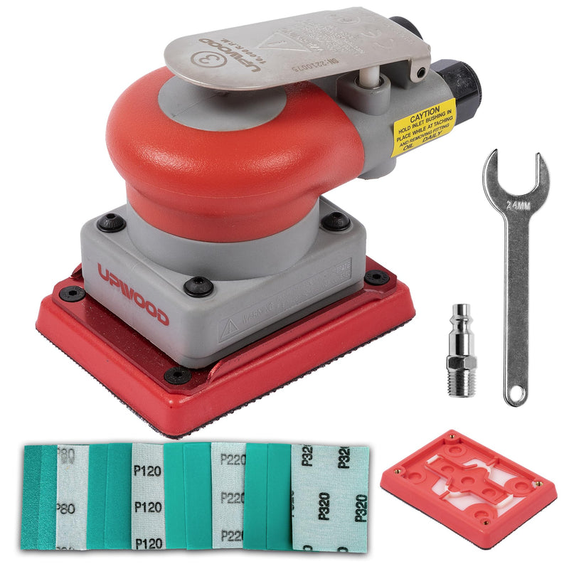 Pneumatic random orbital sander 3 x 4-inch light weight palm sander 1/8" (3 mm) diameter orbit 10000 RPM with extra backing pad 12pcs sandpaper 3x4in Non-Vacuum