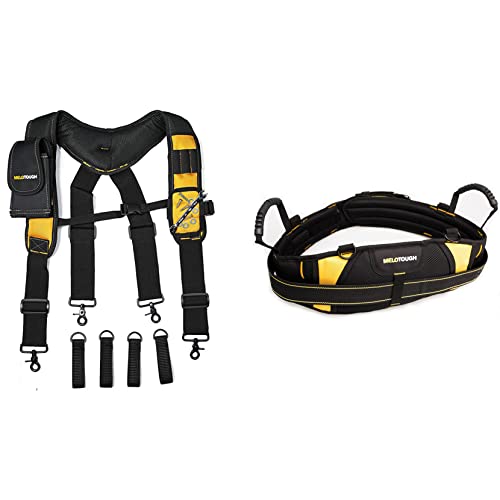 MELOTOUGH 1 Pack Magnetic Suspenders Tool Belt Suspenders + 1 Pack Padded Electrician Tool Belt with D Rings