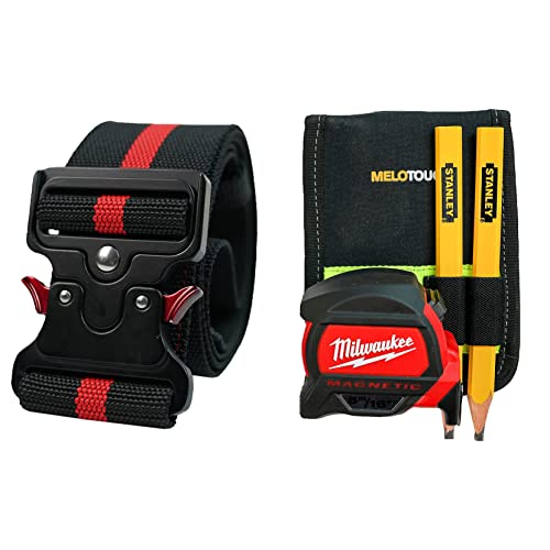MELOTOUGH 1 Pack 2 Inch Nylon Web Work Belt + 1 Pack Cordless Drill Holder Hook Tape Measure Clip Drill