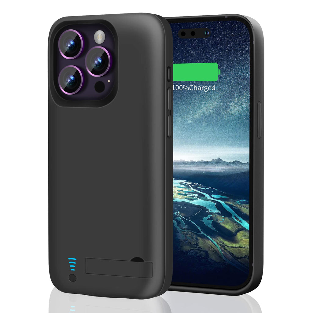 RUNSY [Upgraded] Battery Case for iPhone 14 Pro Max, 6000mAh Rechargeable Extended Battery Charging/Charger Case, Add 100% Extra Juice, Support Wire Headphones (6.7 inch) Black