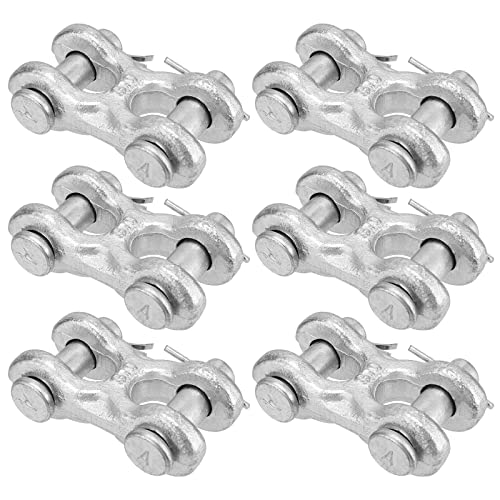 SINJEUN 6 Packs 3/8 Inch Double Clevis Link, Chain Repair Links, Twin Clevis Link for Warehouses, Factories and Seaports, WLL 6600 Lbs, G70, Silver