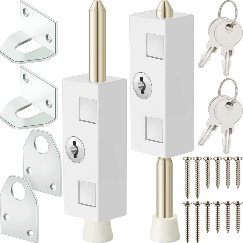 Dunzy 2 Pieces Sliding Door Lock Rectangle Patio Door Lock Keyed for Glass Hinged Security Bar Steel Bolt Zinc Alloy Iron Portable to Prevent Sliding