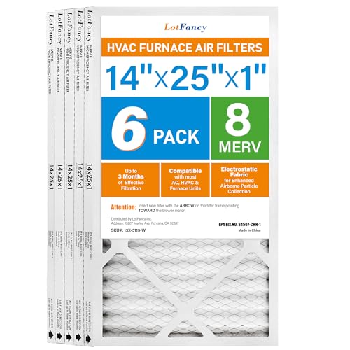 LotFancy 14x25x1 Air Filter MERV 8, 6-Pack Pleated for Home Furnace HVAC AC MERV 8 6pcs