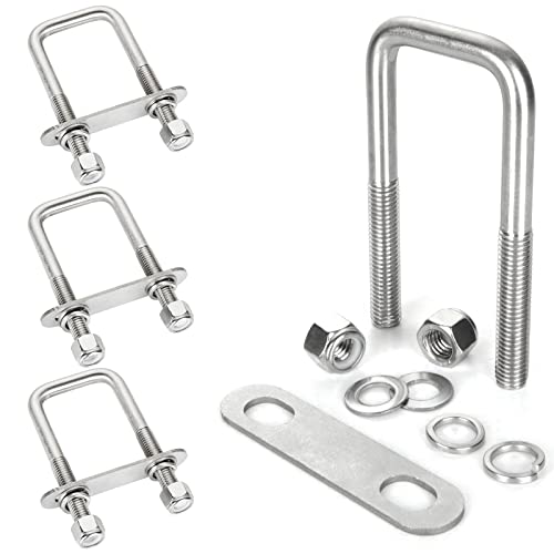 4Pack Square U-Bolts Stainless Steel U Bolts 1/2" D x 2-1/16" W x 4-3/4"L Boat Trailer Ubolts with Washers and Nuts, Replacement Parts and Accessories for Automobiles Trailer, Ski Boat 2-1/16inch