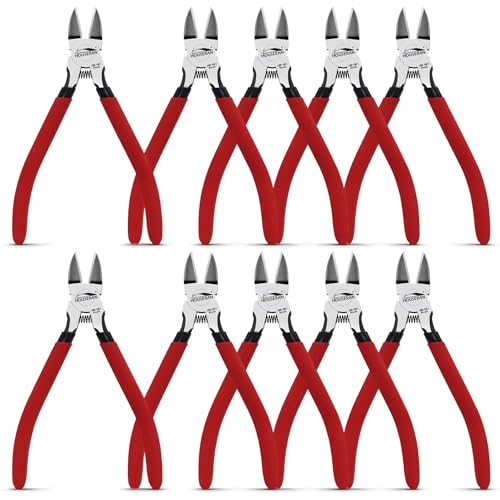 Wire Cutters 10 PACK, 6 inch, Side Cutters, Flush Cut Pliers Red