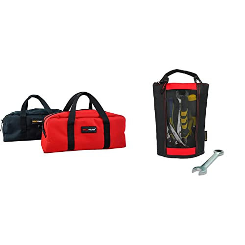 MELOTOUGH Tool Bag Organizer Wide Mouth Tote Tool Bag(14 inch) + Fastener Bag Utility Canvas Zipper Tool Bag Heavy Duty Mesh Window