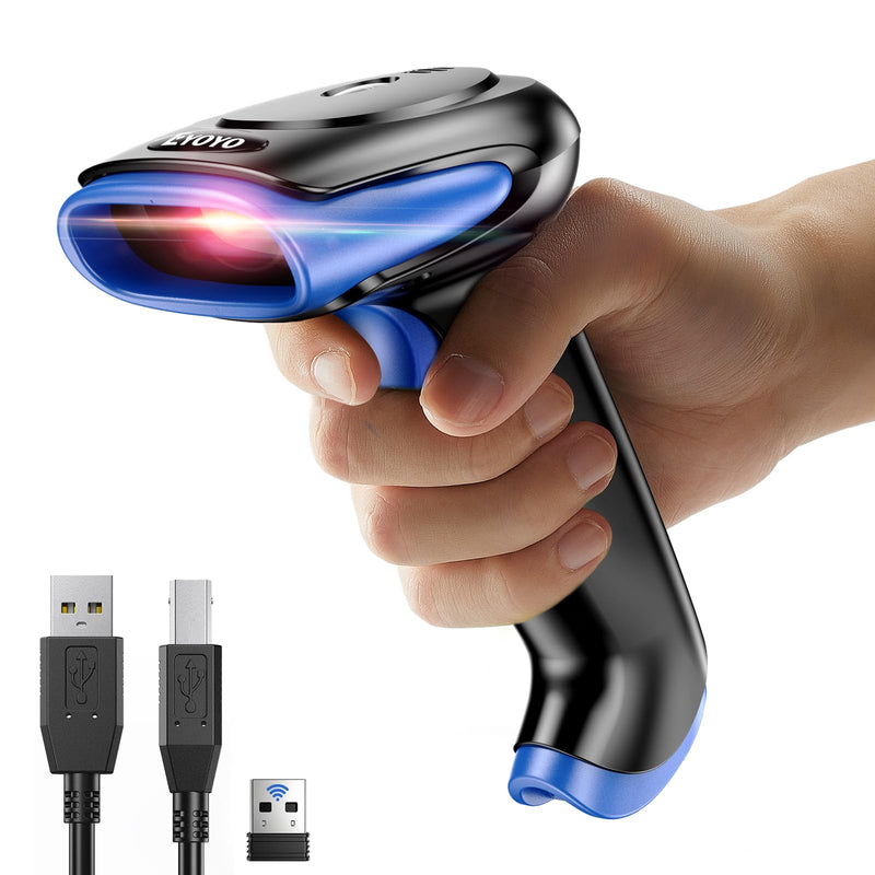 Eyoyo 2D Bluetooth Barcode Scanner Wireless, 2500mAh Handheld Cordless USB Wired QR Bar Code Reader for Library, Warehouse Inventory Compatible with iPad, Android Phone, iPhone, Laptop Light Blue