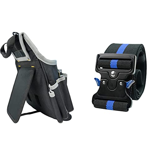 Melo Tough Professional Electrician Tool Pouch Shoulder Tool Carrier with Multiple Pockets + 2 Inch Nylon Web Work Belt with Quick Release Metal Buckle