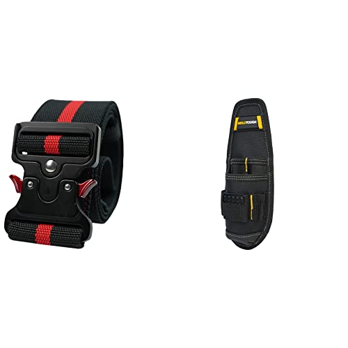 MELOTOUGH 2 Inch Nylon Web Work Belt with Quick Release Metal Buckle + Small Tool Holder, Min Work Organizer Tool Pouch and Knife Holder with Snap Clip