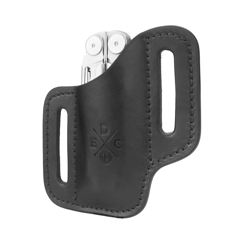 Multitool Sheath, Leather Case Pouch for Belts - Compatible with Full Size Leatherman, Gerber, SOG and Similar Sized Multitools - Canted, Easy Slide Black