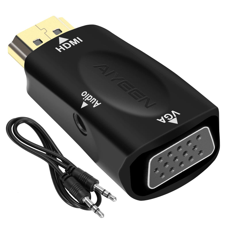 HDMI to VGA Adapter, 1080p HDMI Male to VGA Female Adapter with 3.5mm Audio Jack Cable Compatible with Monitor, Laptop,Computer, Projector, HDTV, Chromebook and More (Black) Black