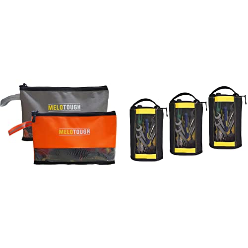 MELOTOUGH 2 PACK Tool Zipper bag Durable Storage Organizer + Fastener bag with Mesh Window and Hanging Grommets 3 pack