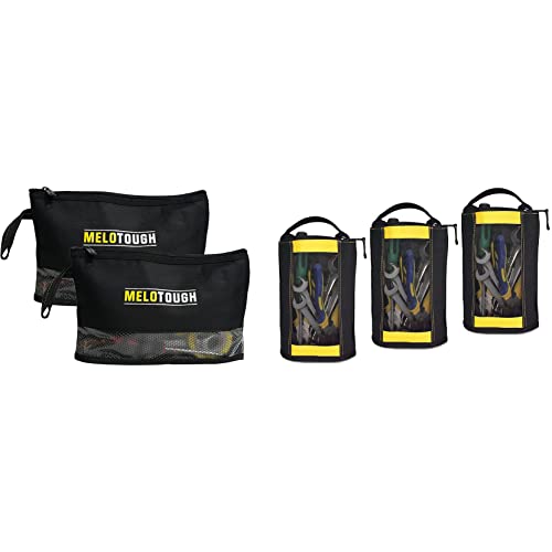 MELOTOUGH Multi Tool Pouch Small Tool Bag Zipper Bag Zipper Pouches + Fastener bag with Mesh Window and Hanging Grommets 3 pack