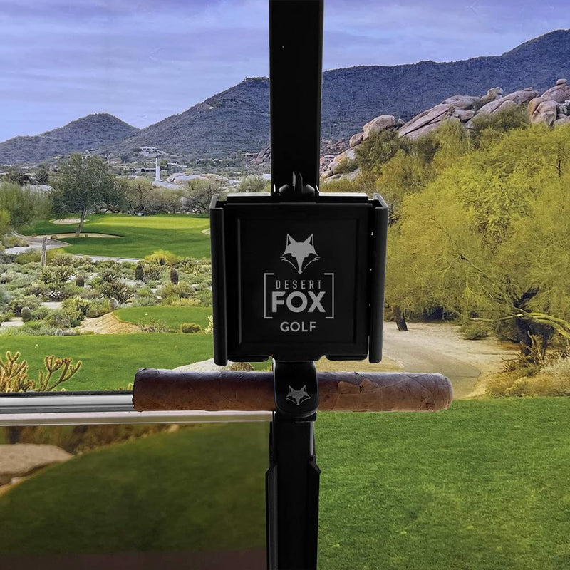 Phone Caddy + Cigar Holder - The best phone and cigar holder for golf - Fits all popular smart phones cigars (Black) Black