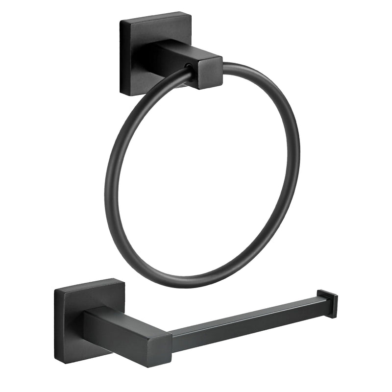 FORBATH Black Toilet Paper Holder Towel Ring, Black Bathroom Hardware, Hand Towel Holder Toilet Paper Roll Holder Set, Wall Mounted Stainless Steel Bathroom Accessories, 2 PCS