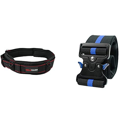 MELOTOUGH Padded Tool Belt with D ring for men construction Strong Durable Double Metal Roller Buckle + 2 Inch Nylon Web Work Belt with Quick Release Metal Buckle