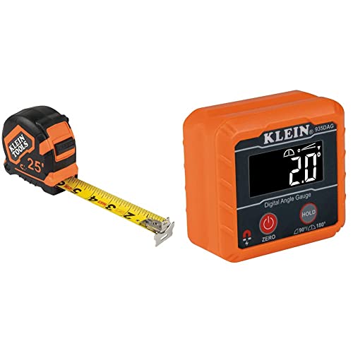 Klein Tools Tape Measure (9225) and Digital Angle Gauge (935DAG) Magnetic Double Hook + Level and Angle Gauge