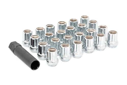 Rough Country 32-Piece Lug Nut Set - 9/16X18 Thread, Chrome Bulge Acorn Style, Open-End Lug Nuts with Socket Key, Corrosion-Resistant for Aftermarket Wheels