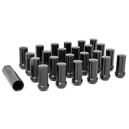 Rough Country 24-Piece Lug Nut Set - M14x1.5 Thread, Bulge Acorn Style, Black Lug Nuts with Socket Key, Corrosion-Resistant for Aftermarket Wheels