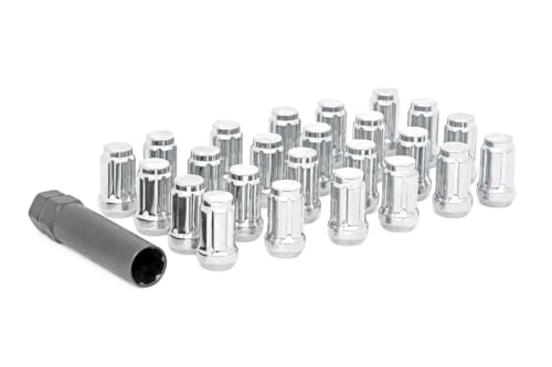 Rough Country 24-Piece Chrome Lug Nut Set - 1/2 x 20 Thread, Bulge Acorn Style, Lug Nuts with Socket Key, Corrosion-Resistant for Aftermarket Wheels