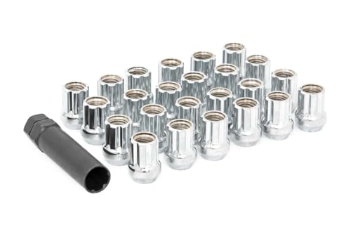 Rough Country 32-Piece Lug Nut Set - M14X1.5 Thread, Chrome Bulge Acorn Style, Open-End Lug Nuts with Socket Key, Corrosion-Resistant for Aftermarket Wheels