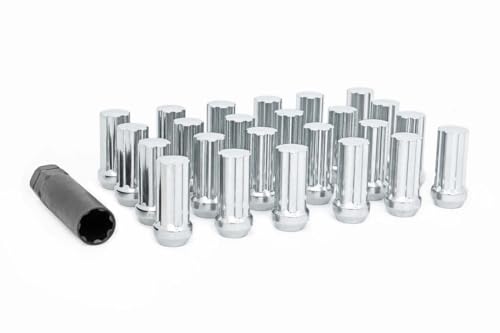 Rough Country 24-Piece Lug Nut Set - M14x2.0 Thread, Bulge Acorn Style, Chrome Lug Nuts with Socket Key, Corrosion-Resistant for Aftermarket Wheels