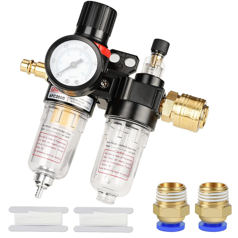 Compressed Air Pressure Regulator Water and Oil Separator Pressure Gauge 1/4 Inch | Integrated pressure gauge, water/oil separator, 1/4 inch connection, precise pressure control, robust and durable
