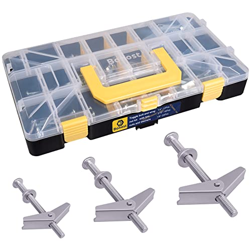 Toggle Bolts for Drywall 48pcs, 1/4 3/16 1/8 Zinc-Plated Butterfly Anchors