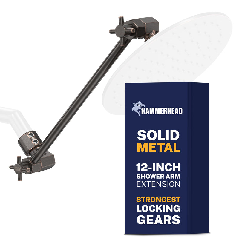 HammerHead Showers® Solid Metal 12-Inch Adjustable Shower Extension Arm – Raises Showerhead Height, Supports up to 10lbs – Oil Rubbed Bronze 12 Inches