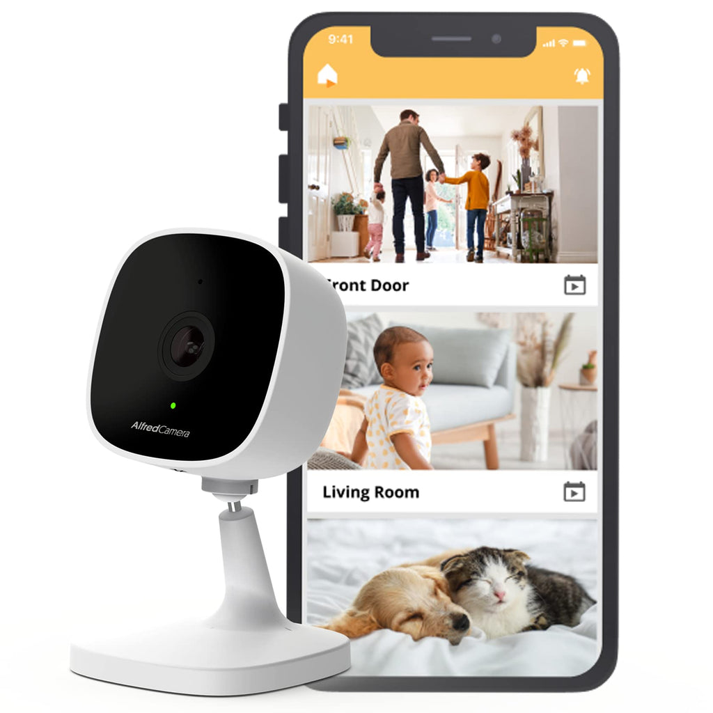 AlfredCamera Indoor Security Bullet Camera -AlfredCam, Plug-in Baby Monitor/Pet Cam- 1080P, Night Vision, Wide-Angle View, Continuous Recording, and Stick-On Mount - Works with Alfred Camera App 2023 ver.