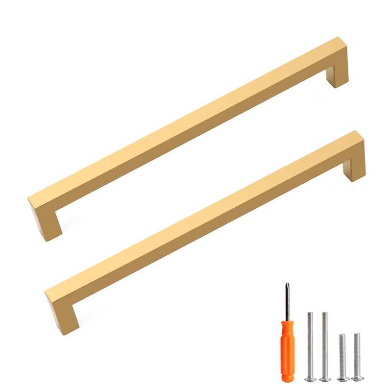 Cabinet Pulls Gold Cabinet Handles Square Drawer Pulls, 5 Pack 10 Inch Stainless Steel Kitchen Door Cupboard Cabinet Handles, Drawer Hardware Handles, 256mm Hole Centers Two Hole - 10 inch Hole Centers(256mm)