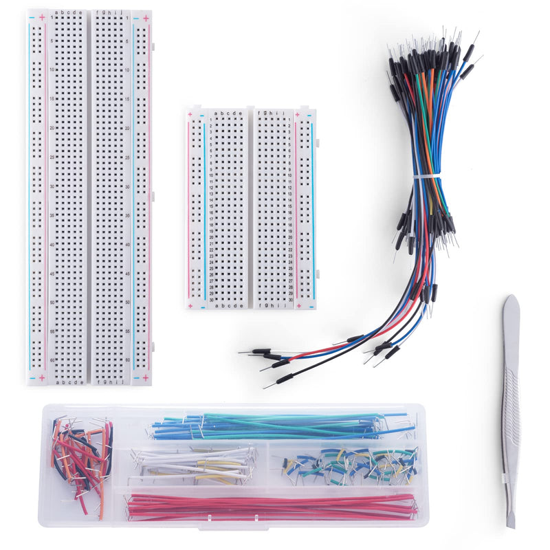 Breadboard Jumper Wire Cable Breadboard Set 1 x 830 + 1 x 400 Breadboard + 65 Pieces Jumper Cable Flexible + 140 Pieces Jumper Wire Set (2-125 mm) + 1 x Tweezers Pack of 1