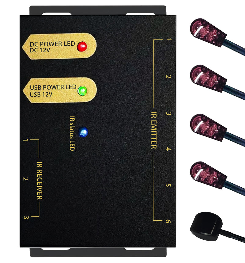 IR Repeater Kit(3 in 6 Out) Infrared Repeater System Kit Remote Controls Home Theater Out of Sight .IR Extender 100 Feet，IR Remote Extender Control Hidden Devices(20KHz-60KHz)