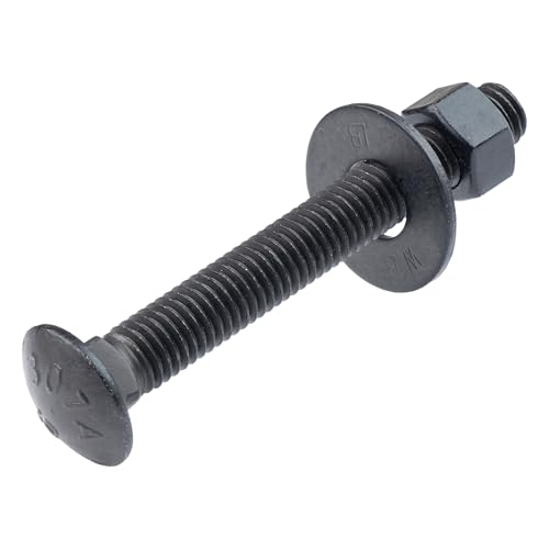 1/2 in. x 4 in. Black Carriage Bolt Kit Includes 12 Bolts, 12 Washers, and 12 Nuts, Ceramic Black Ruspert Coated for Exterior Use - 2X Rust Resistance of Galvanized by Makers Bolt 1/2 x 4