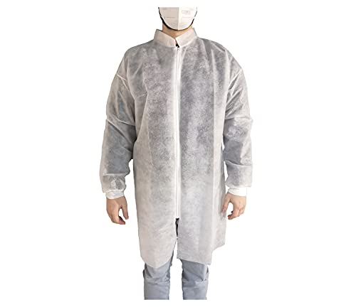 10 Disposable Overgowns for Visitors OneProtek - Size XXL - Zip - White Long Sleeve Smocks - Jersey Cuffs - Polypropylene 25g 1