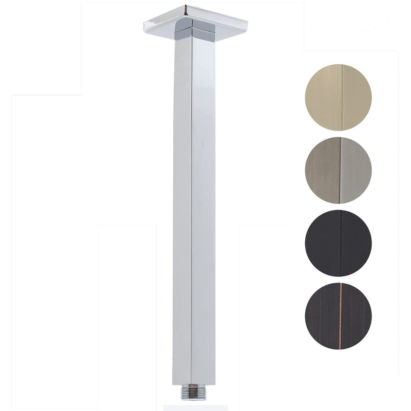 Ceiling Mount Shower Arm with Flange 20 Inches Square Straight Extender Extension Pipe Replacement, Long Shower Arm For Fixed Rain Shower Head or High Ceiling, Chrome 20inch