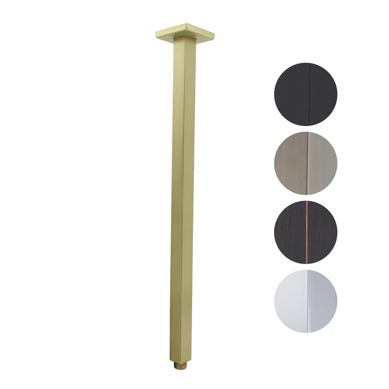 Shower Arm with Flange 24 Inches Ceiling Mount Square Straight Extender Extension Pipe Replacement, Extra Long Shower Arm For Fixed Rain Shower Head or High Ceiling,Brushed Gold 24inch Brushed Gold