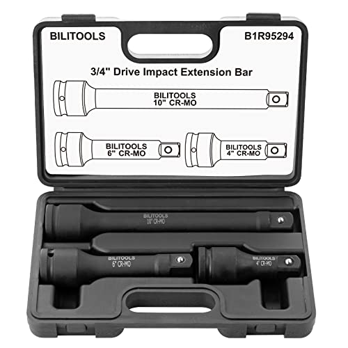 BILITOOLS 3Pcs 3/4" Drive Impact Extension Bar Set, 4" 6" 10", Cr-Mo Steel Impact Extension Set