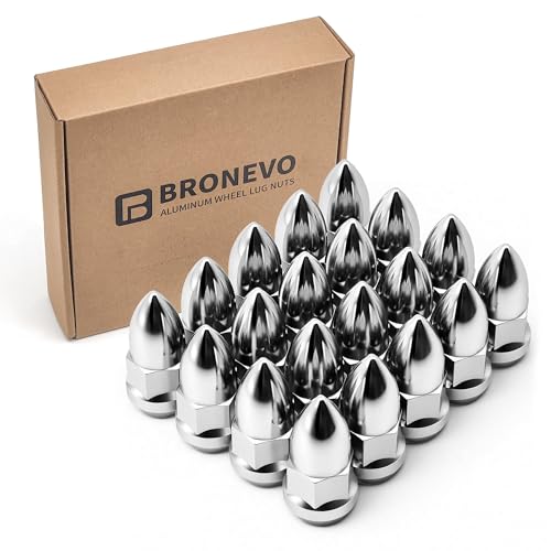 [BRONEVO] 20pc 1/2-20 Lug Nuts 19mm Hex - 1.85" Extended Chrome Acorn Nuts for Aftermarket Wheels - Replacement for Jeep Wrangler JK TJ, Ford Mustang - 60 Degree Conical Seat
