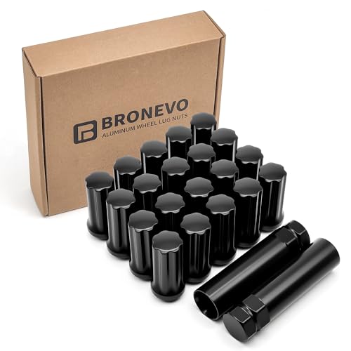 [BRONEVO] 20pc 9/16-18 Spline Lug Nuts with 2 Socket Tools - 2" Long Black Nuts for Aftermarket Wheels - Replacement for Dodge Ram 1500, Dakota, Durango - 60 Degree Conical Seat