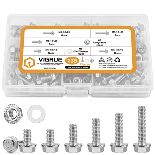 VIGRUE 228PCS M6-1.0 M8-1.25 Flange Bolts Nuts+ 135PCS M8-1.25 Flange Bolts Nuts…