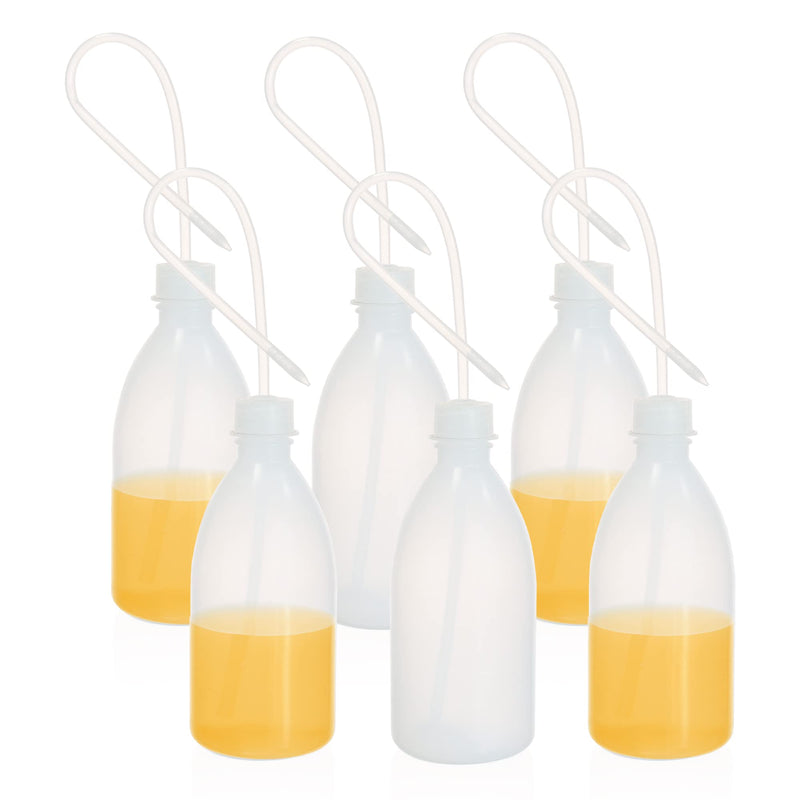 ULAB 6pcs of Vol.500ml (16oz) Wash Bottle, Narrow Mouth Squeeze Bottles, LDPE material, with Long Dispensing Tube, UWB1026 6pcs of 500ml with long tube