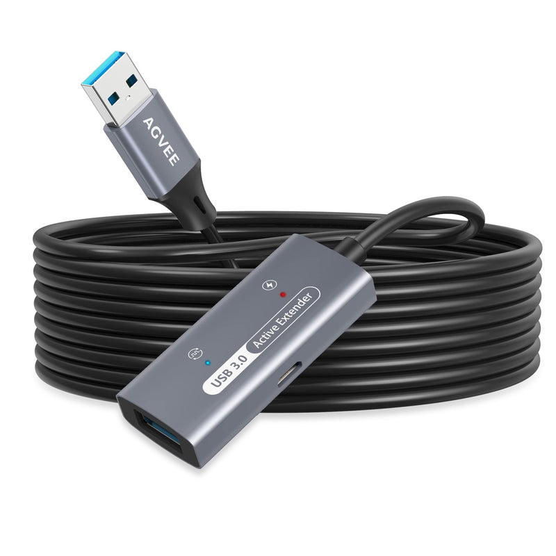 AGVEE 66ft / 20m USB 3.0 Active Extension Cable, USB3.0 Male to Female Extender Repeater Ultra Extra Long Signal Booster Cord for 2.5" 3.5" Hard Drive, Flash Driver, Mouse Keyboard, Printer, Gray