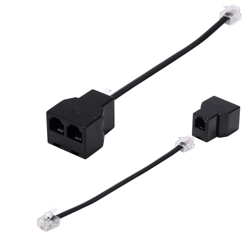Phone Line Splitter, Telephone Splitter,with RJ11 6P4C Plugs,Suitable for Telephone,Fax Machine,Biacke 2-Pack Black