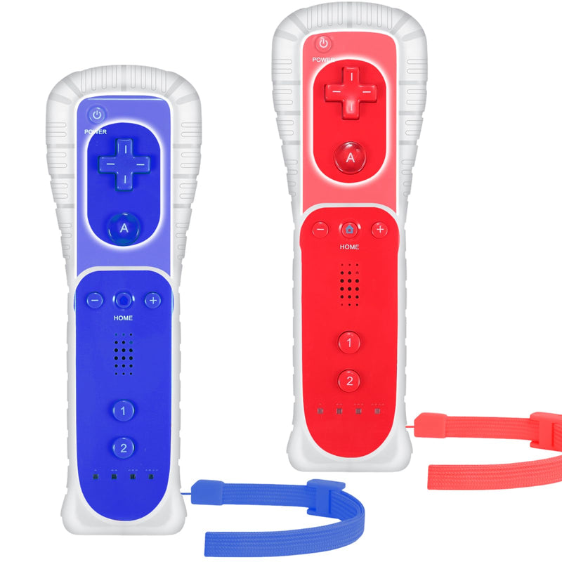 Yosikr Wii Controller 2 Pack, Wii Remote Controller with Silicone Case and Wrist Strap Compatible for Wii/Wii U (Red and DeepBlue) Red and DeepBlue