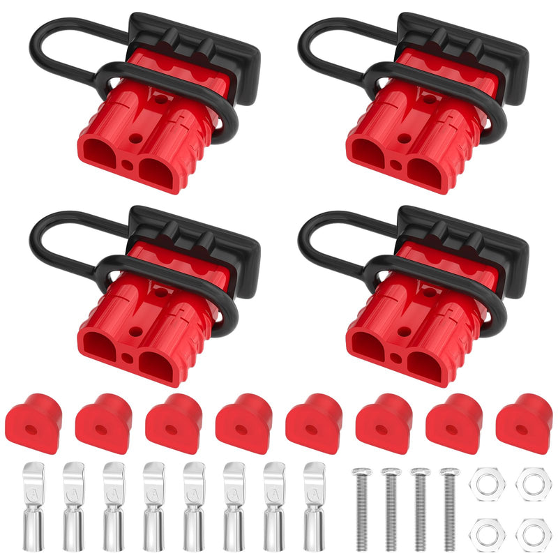 4PCS 50Amp Battery Quick Connect/Disconnect Connector,6 to 12 Gauge Battery Cable Connector, Wire Harness Plug Kit 12 to 36V for Car Winch Trailer Red 50A 2PCS