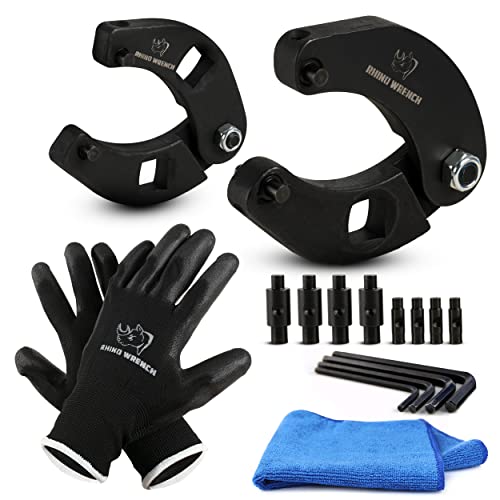 ELEON Rhino Gland Nut Wrench - Set of 2 Adjustable Hydraulic Cylinder Pin Spanner Wrench - Heavy Duty Set Includes Gloves, Towel, Secure Pins - For Farm & Construction Equipment Nuts Under 7 Inches
