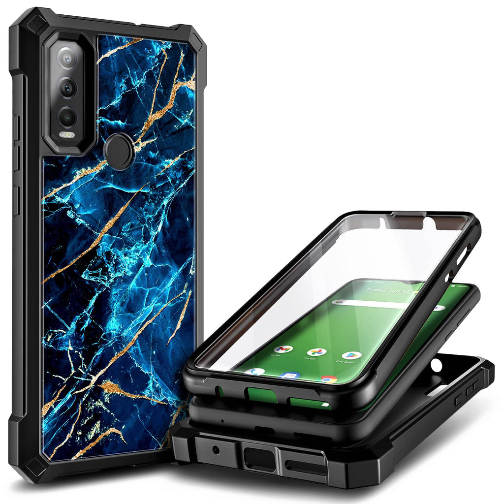 NZND Designed for AT&T Motivate Max (U668AA) Phone Case, Cricket Ovation 3 Case with [Built-in Screen Protector], Full-Body Protective Shockproof Rugged Bumper Cover Case (Sapphire) Sapphire