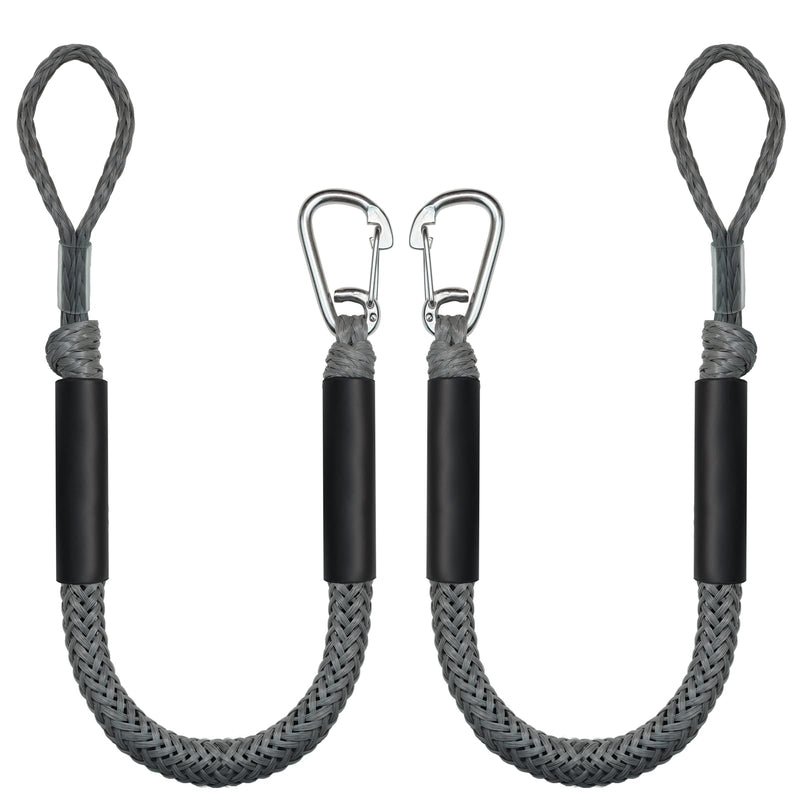 3 Feet Bungee Dock Line Boat Ropes for Docking Line Mooring Rope with Stainless Steel Clip Accessories for Boats 2pcs (Grey, 3Feet) 3 Feet Grey